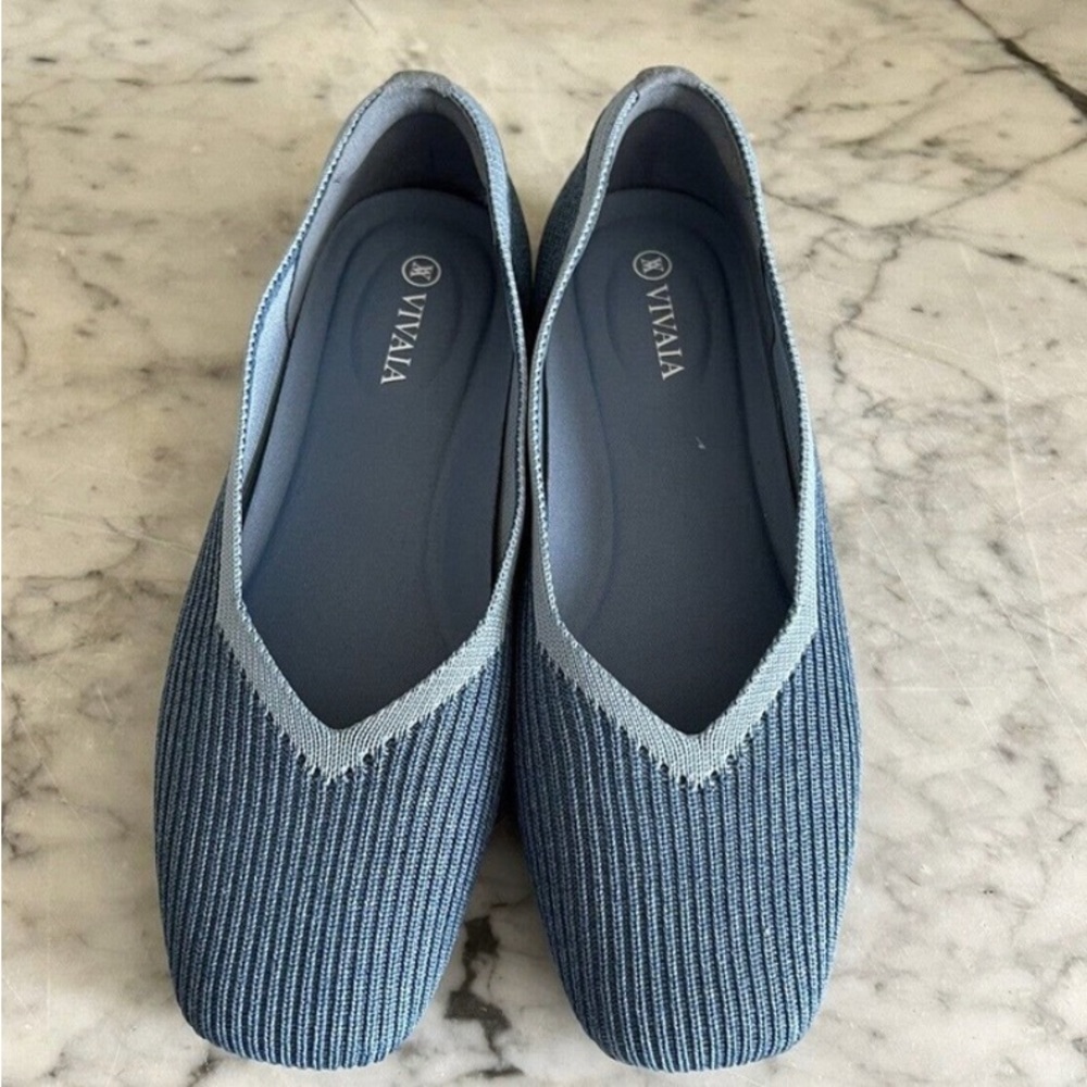 Vivaia Margot Square Toe V Cut Flats Size 37 Denim Blue US 6.5